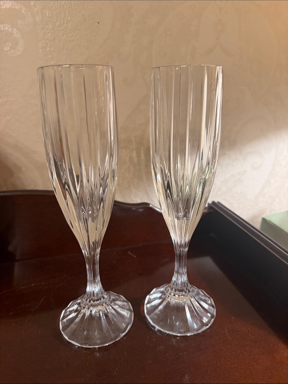 Pair  vintage Mikasa Park Lane crystal champagne flutes